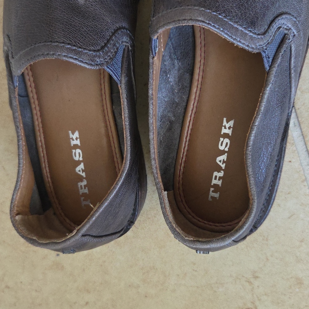 TRASK Ali Flat Gray Leather Loafers Italian Washed Sheepskin Sz 8 Minimalist - Picture 2 of 15